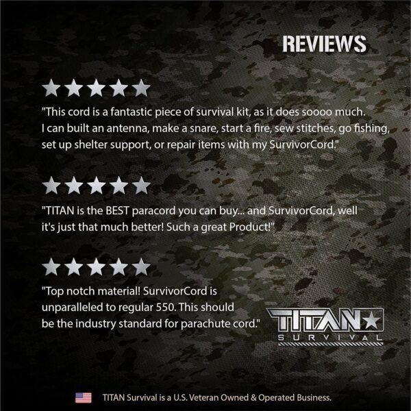 TITAN SurvivorCord® (BLACK) | 100ft | Patented Military Type III 550